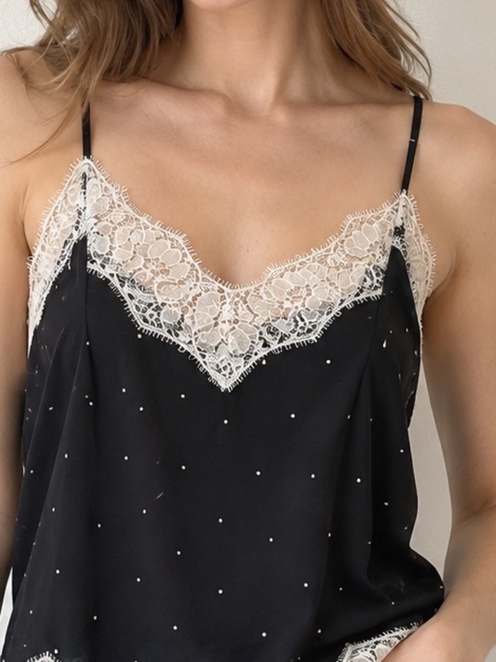 Victoria’s Secret Black Polka Dot Ivory Lace Cami Top S